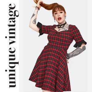 Unique Vintage Red and Black Sweetheart Puff Sleeve Mini Dress
